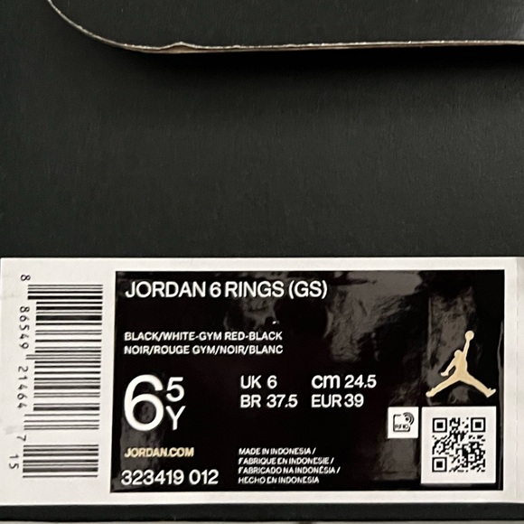 (G6) Air Jordan 6 Rings ‘Black White Gym Red’ - Picture 6 of 9